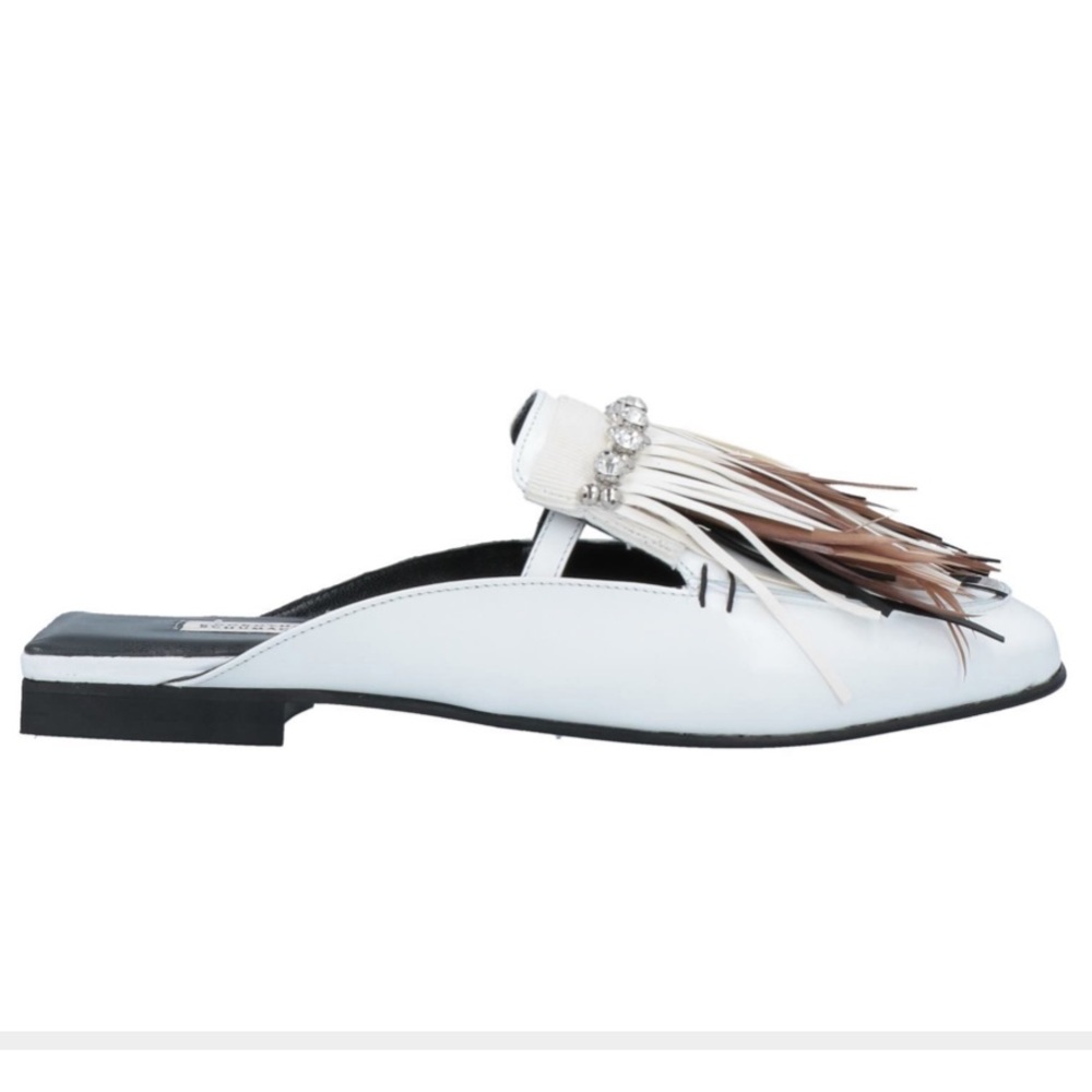 NEW Dorothee Schumacher Rhinestone Fringe & Feather Mules